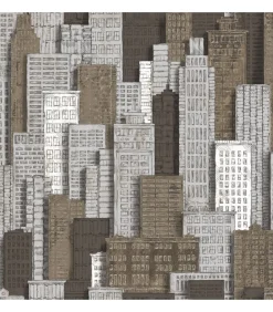 Hot Urban Friends & Coffee Behang stadsappartementen wit en goudkleurig Decoratie