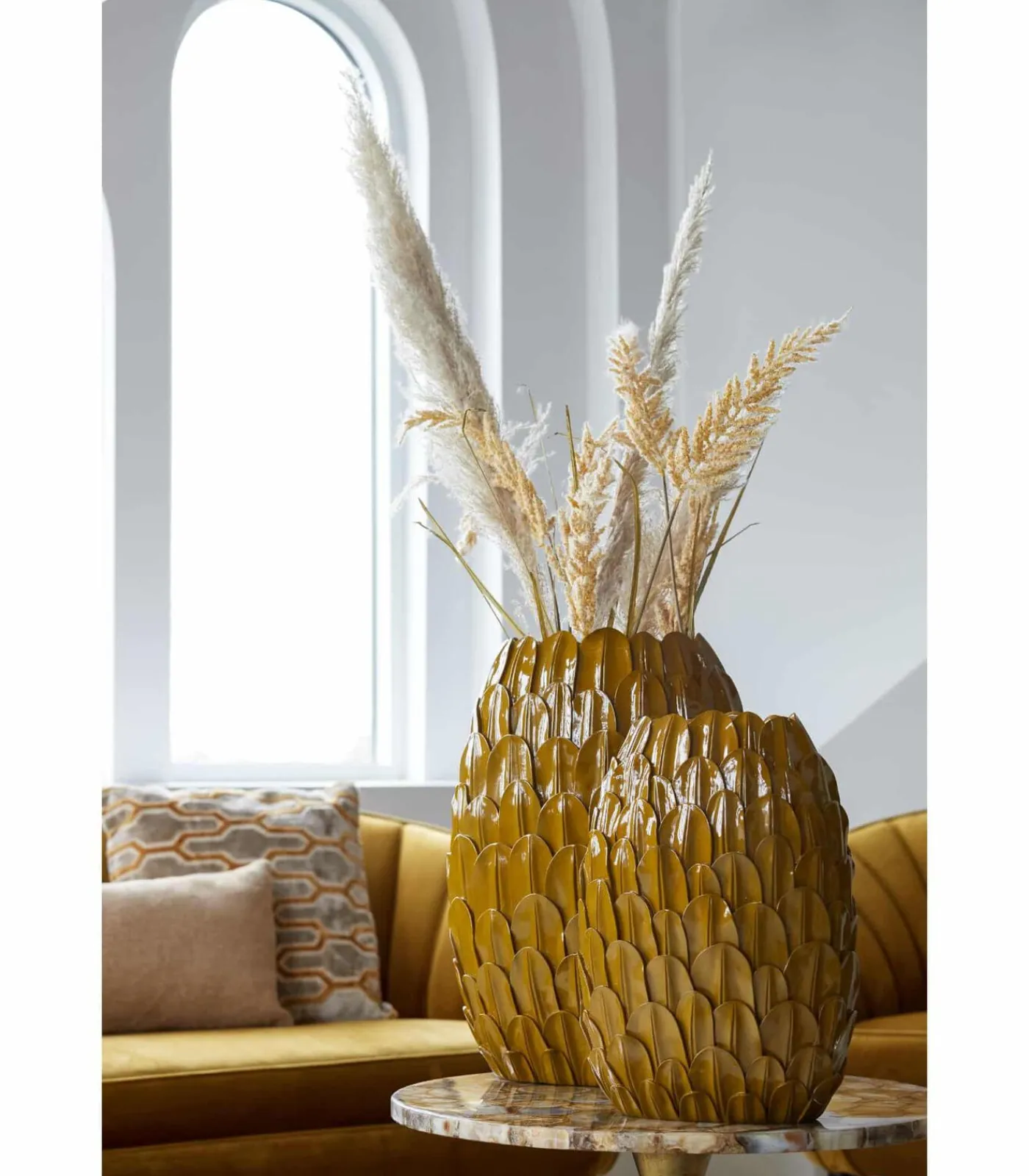 Vaas Feder - Geel - 28.5x19x40cm Vazen