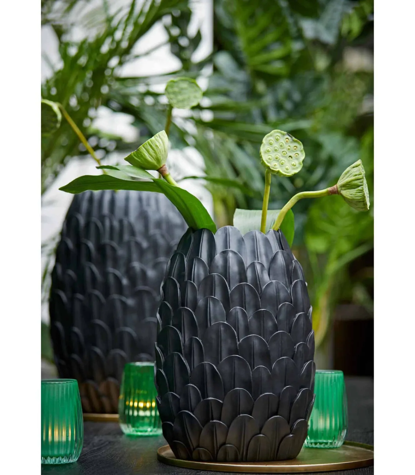 Vaas Feder - Zwart - 28.5x19x40cm Vazen