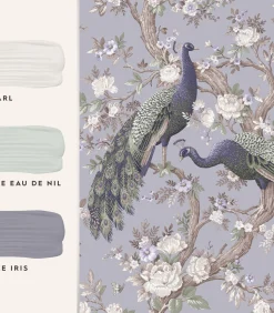 Sale Vliesbehang Belvedere | Paars | Pauwen | Wanddecoratie