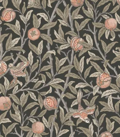 Best Vliesbehang Bird & Pomegranate Charcoal Wanddecoratie