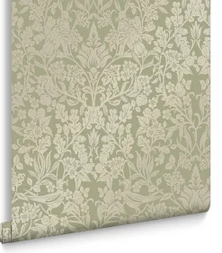 Hot Vliesbehang Hartley Damask Sage Wanddecoratie