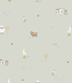 Vliesbehang Little Farm Groen Wanddecoratie