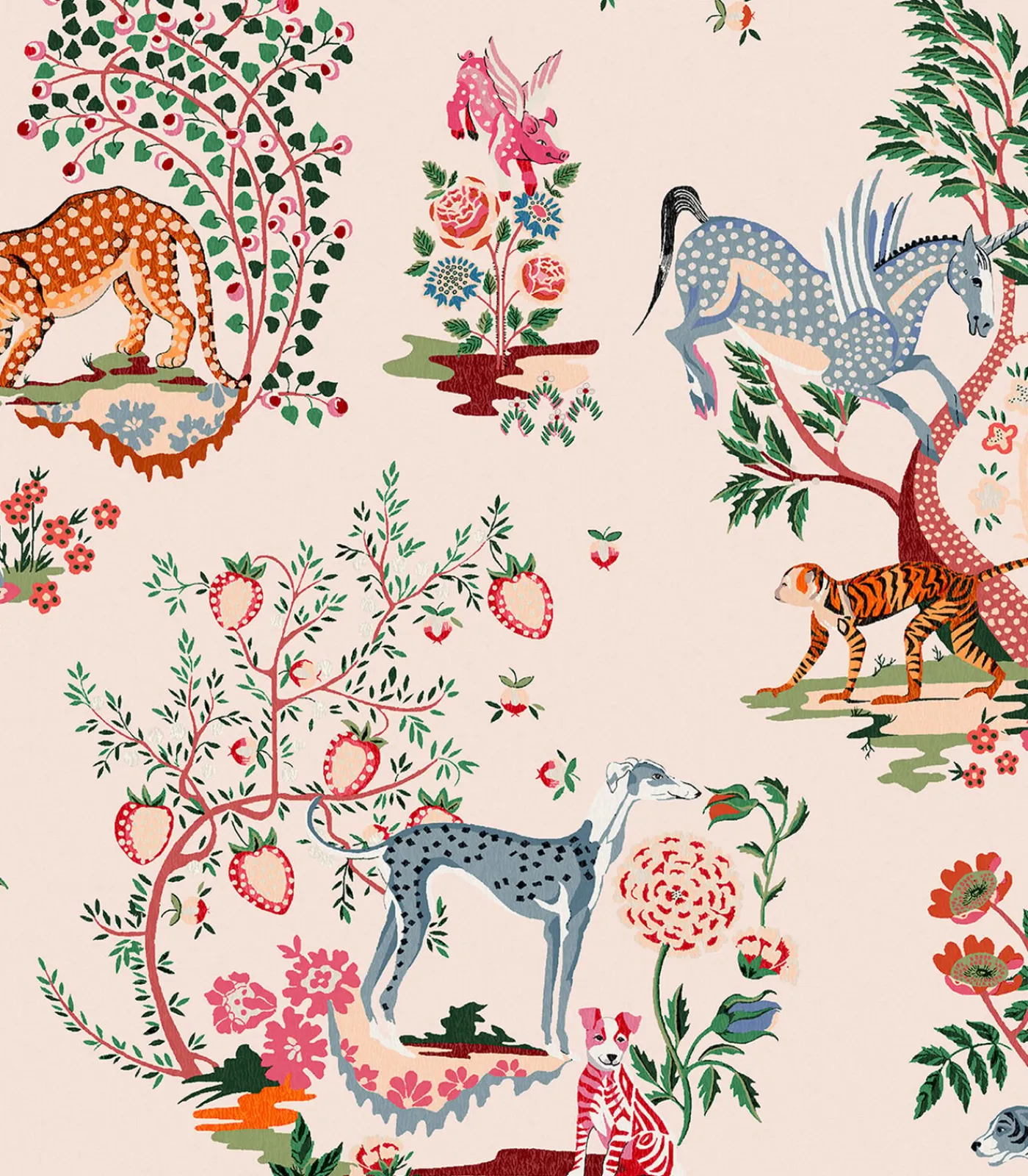 Outlet Vliesbehang Painted Kingdom Pink Wanddecoratie