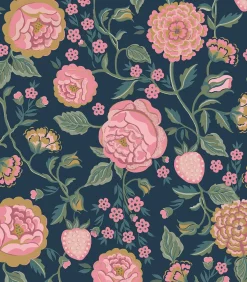 Sale Vliesbehang Strawberry Garden Navy Wanddecoratie