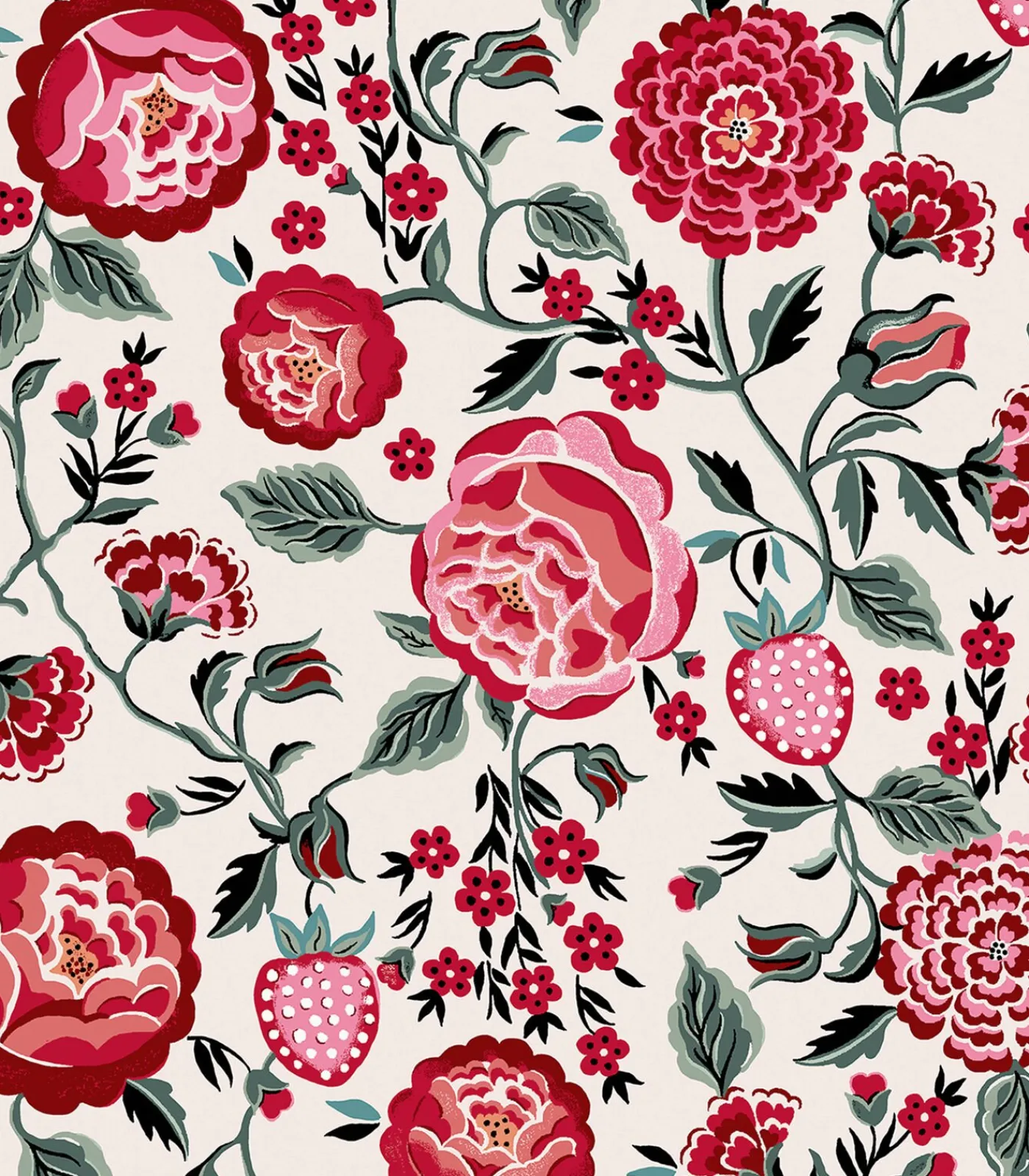 Online Vliesbehang Strawberry Garden Rose Wanddecoratie