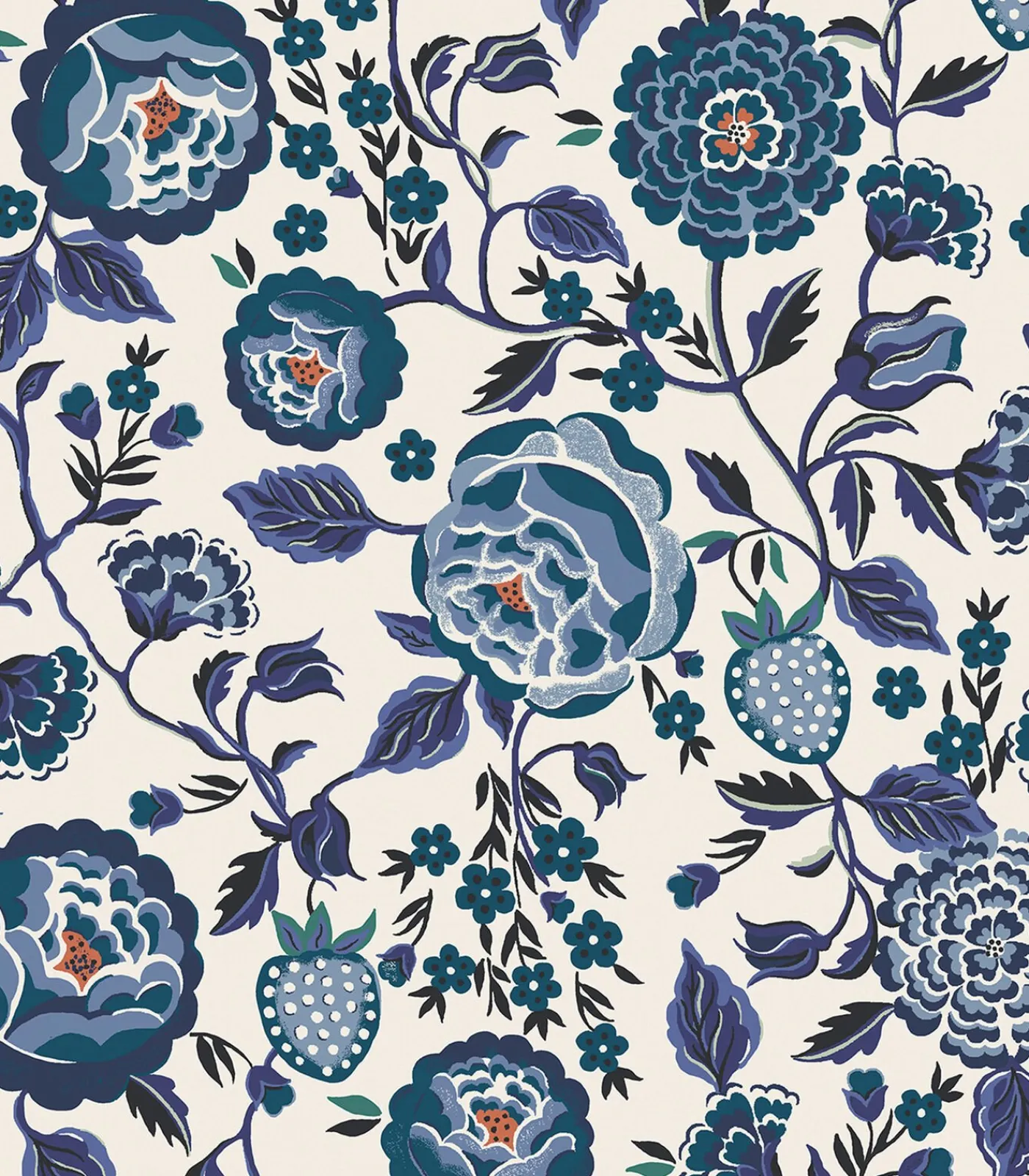 Outlet Vliesbehang Strawberry Garden Blue Wanddecoratie