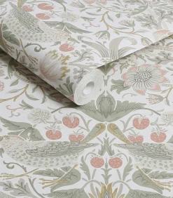 Discount Vliesbehang Strawberry Thief Sage & Pink Wanddecoratie