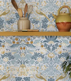 Sale Vliesbehang Strawberry Thief Soft Blue Wanddecoratie