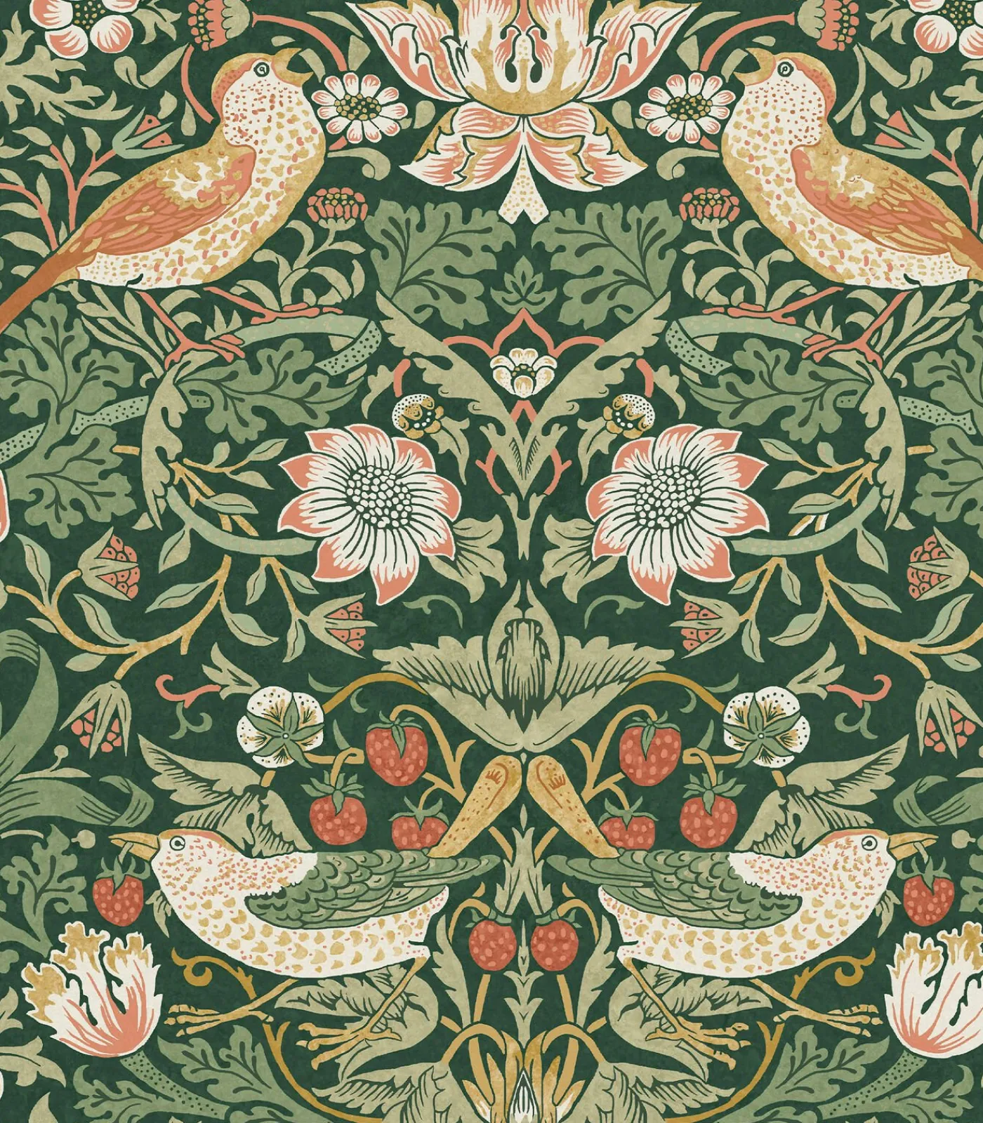 Hot Vliesbehang Strawberry Thief Rich Green Wanddecoratie