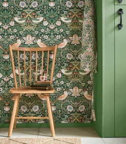 Hot Vliesbehang Strawberry Thief Rich Green Wanddecoratie