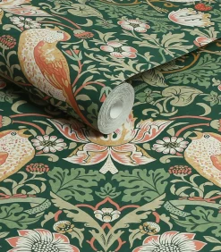 Hot Vliesbehang Strawberry Thief Rich Green Wanddecoratie