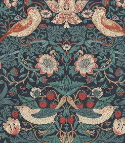 Outlet Vliesbehang Strawberry Thief Deep Blue Wanddecoratie