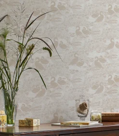 Best Vliesbehang Swans Dove Grey| Beige Grijs Wanddecoratie
