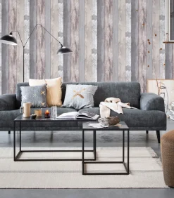 Outlet Vliesbehang Woodland Grijs Wanddecoratie