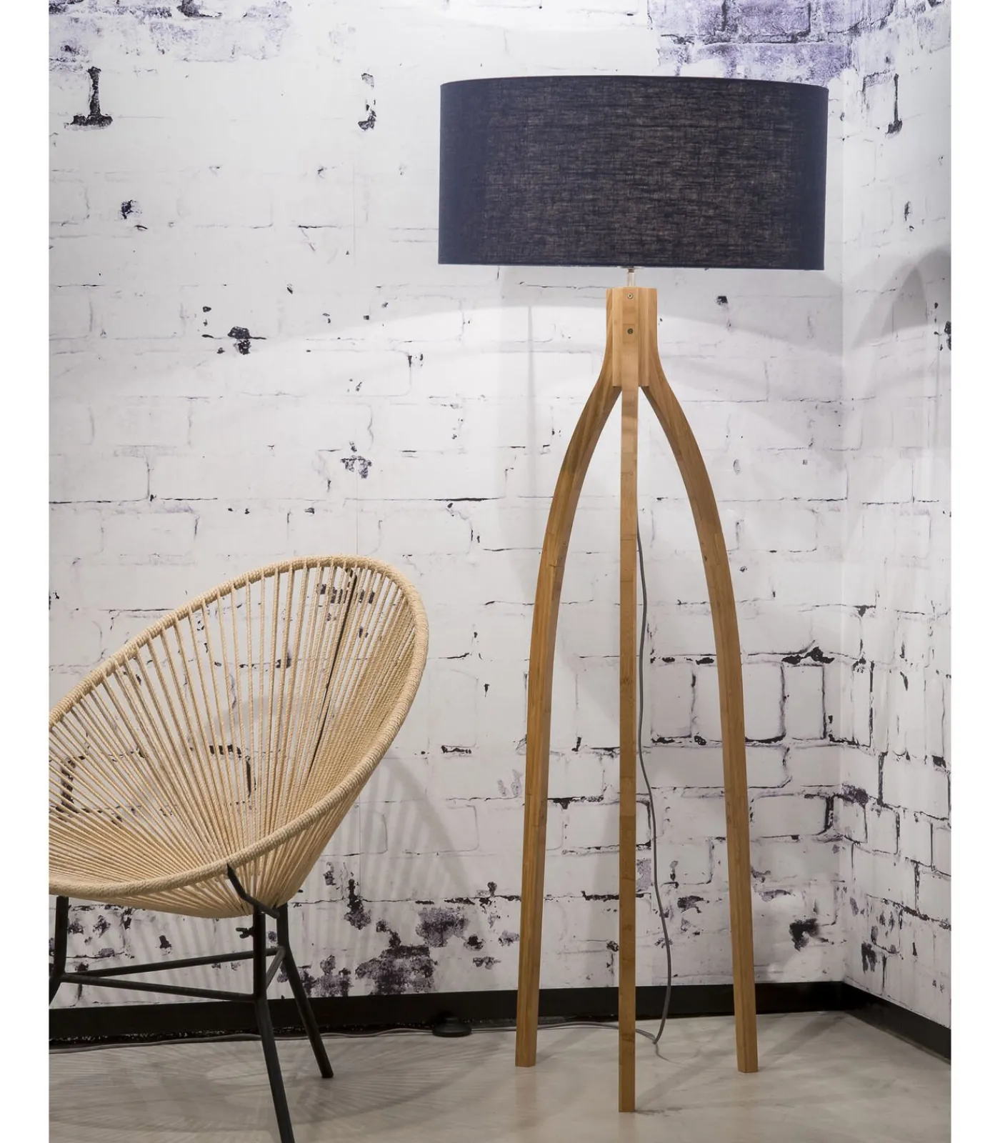 Hot Vloerlamp Annapurna - Blauw/Bamboe - Ø60cm Vloerlampen