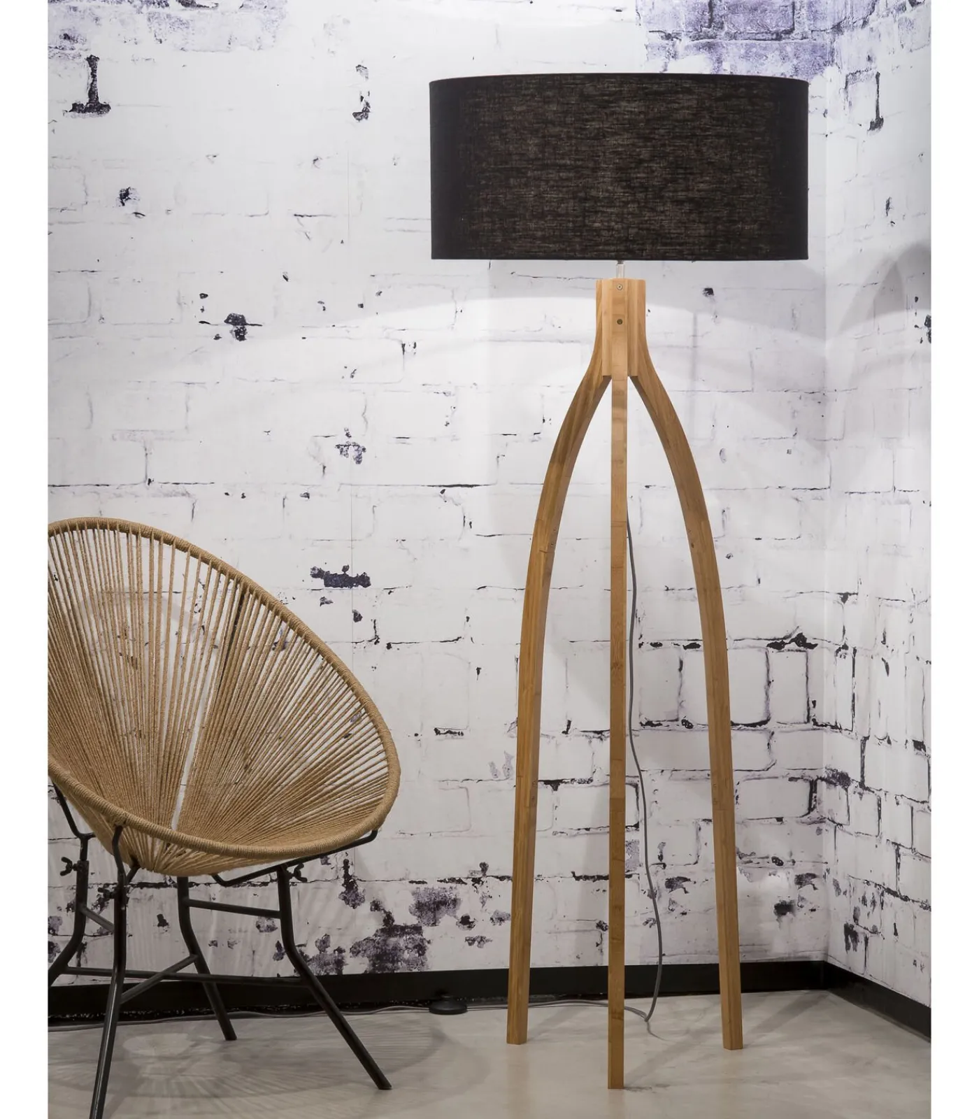 Clearance Vloerlamp Annapurna - Zwart/Bamboe - Ø60cm Vloerlampen