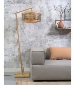Online Vloerlamp Bhutan - Bamboe/Zwart - 73x50x176cm Vloerlampen
