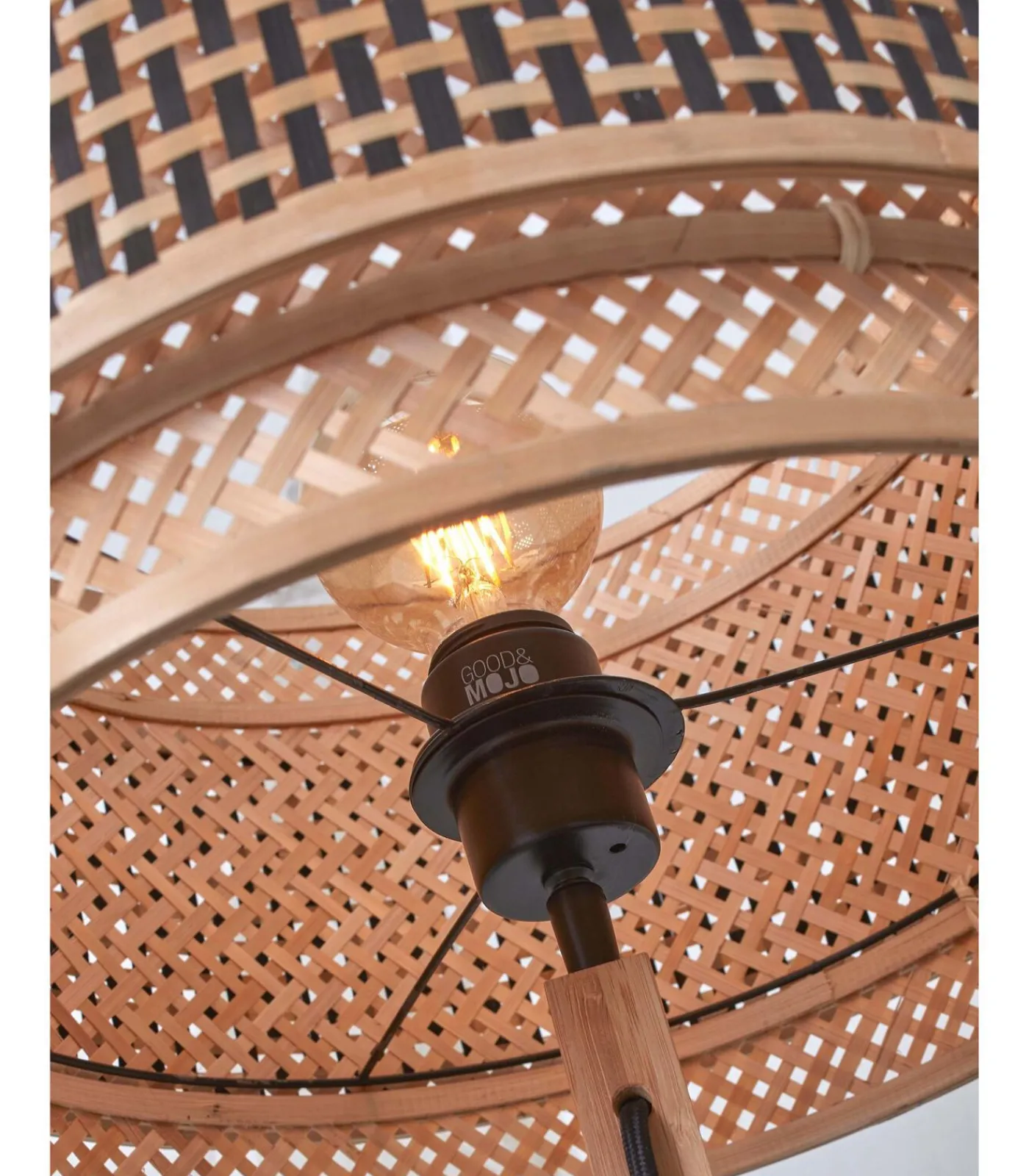 Discount Vloerlamp Bhutan - Bamboe/Zwart - Ø25x130cm Vloerlampen