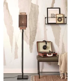 Outlet Vloerlamp Bhutan - Zwart/Bamboe - 20x20x145cm Vloerlampen