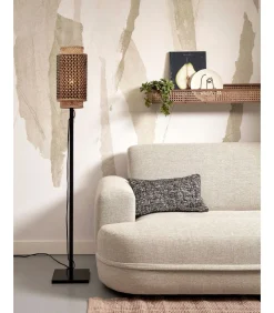 Outlet Vloerlamp Bhutan - Zwart/Bamboe - 20x20x145cm Vloerlampen