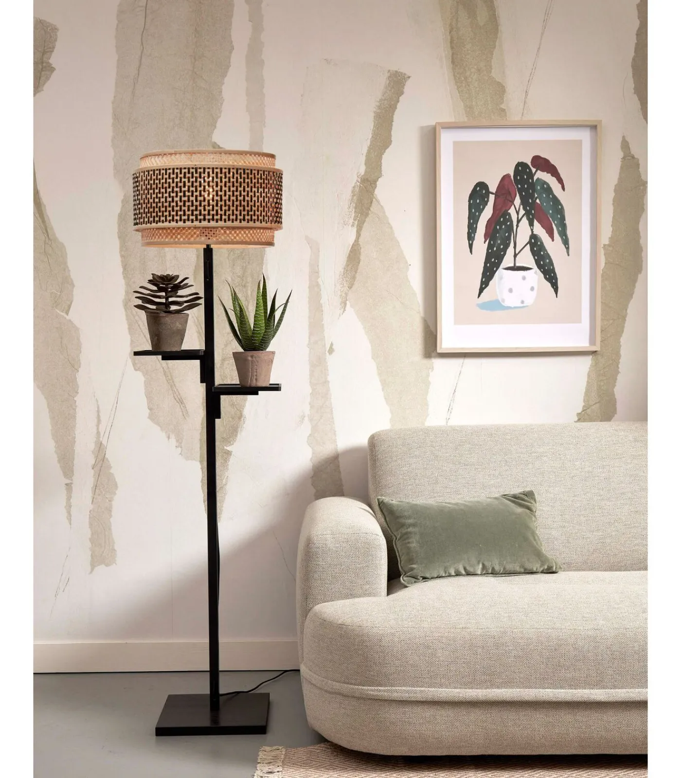 Sale Vloerlamp Bhutan - Zwart/Bamboe - Ø40x160cm Vloerlampen