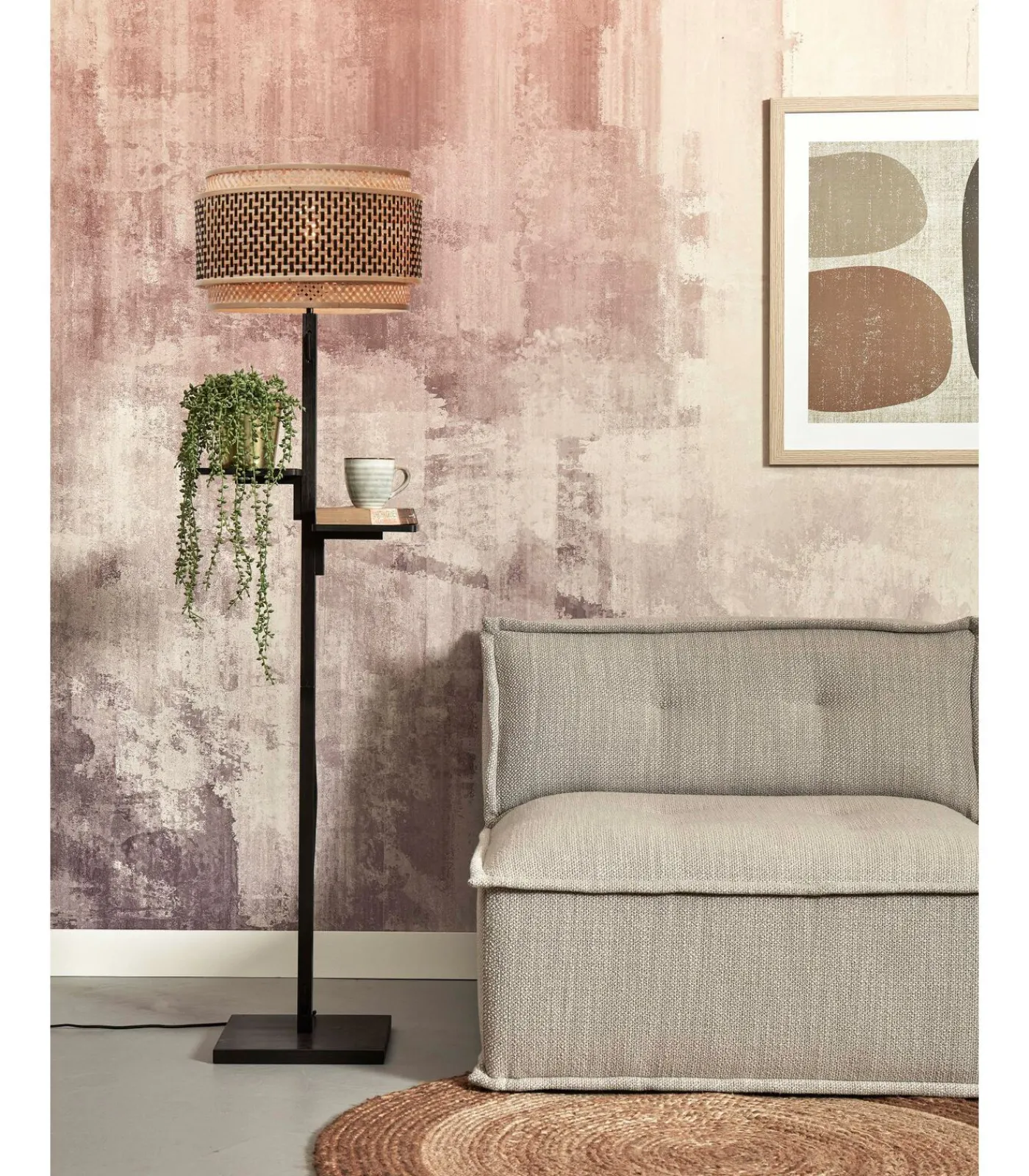 Sale Vloerlamp Bhutan - Zwart/Bamboe - Ø40x160cm Vloerlampen