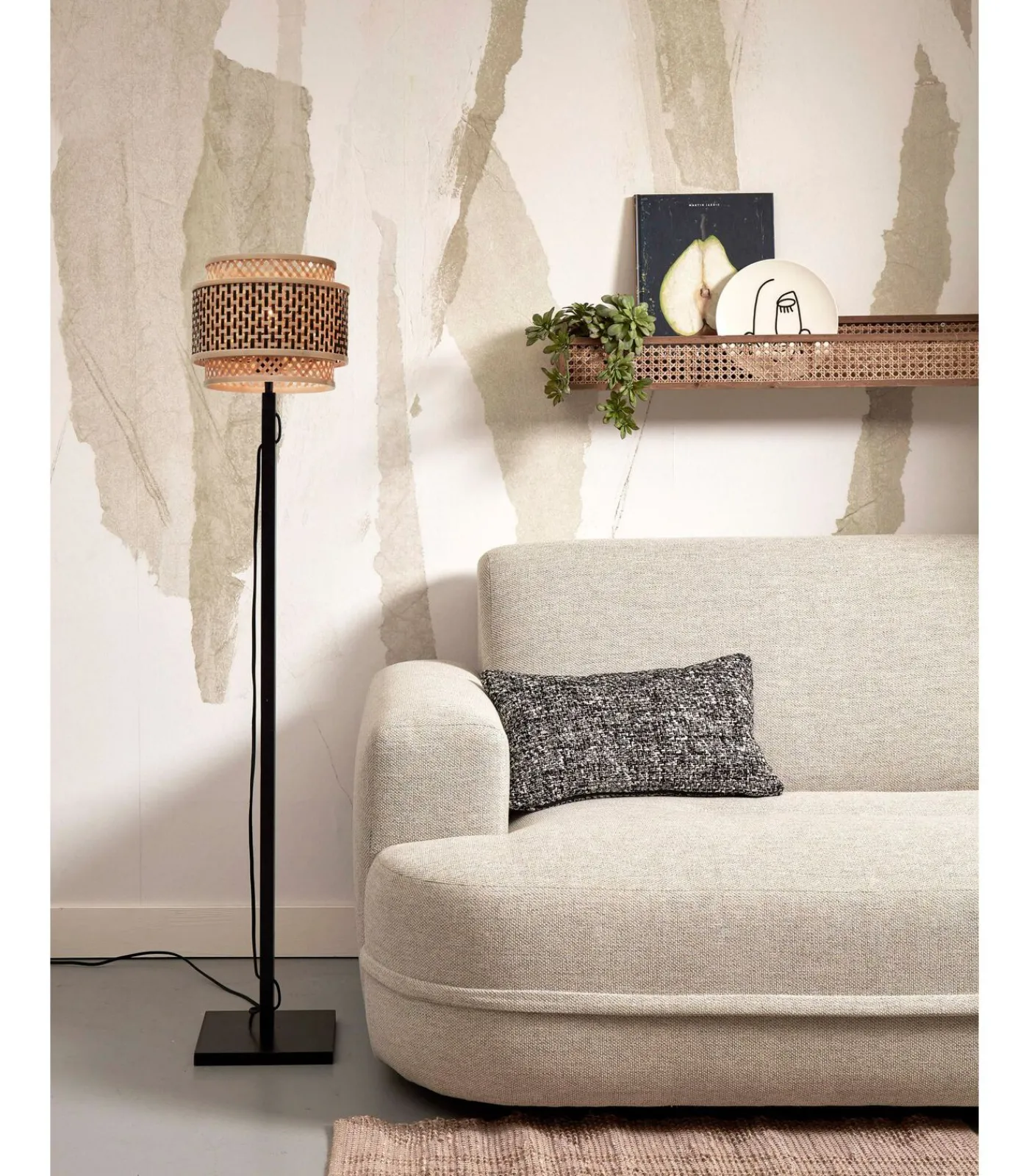 Sale Vloerlamp Bhutan - Zwart/Bamboe - Ø25x130cm Vloerlampen