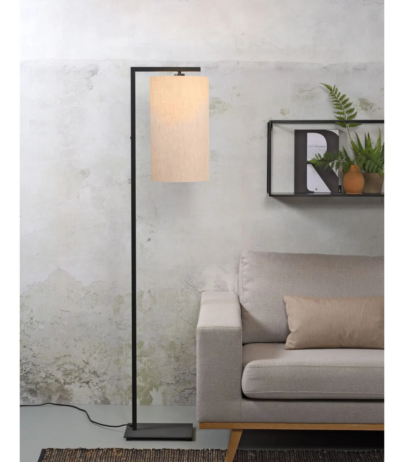 Sale Vloerlamp Boston - Zwart/Naturel - 30x25x160cm Vloerlampen