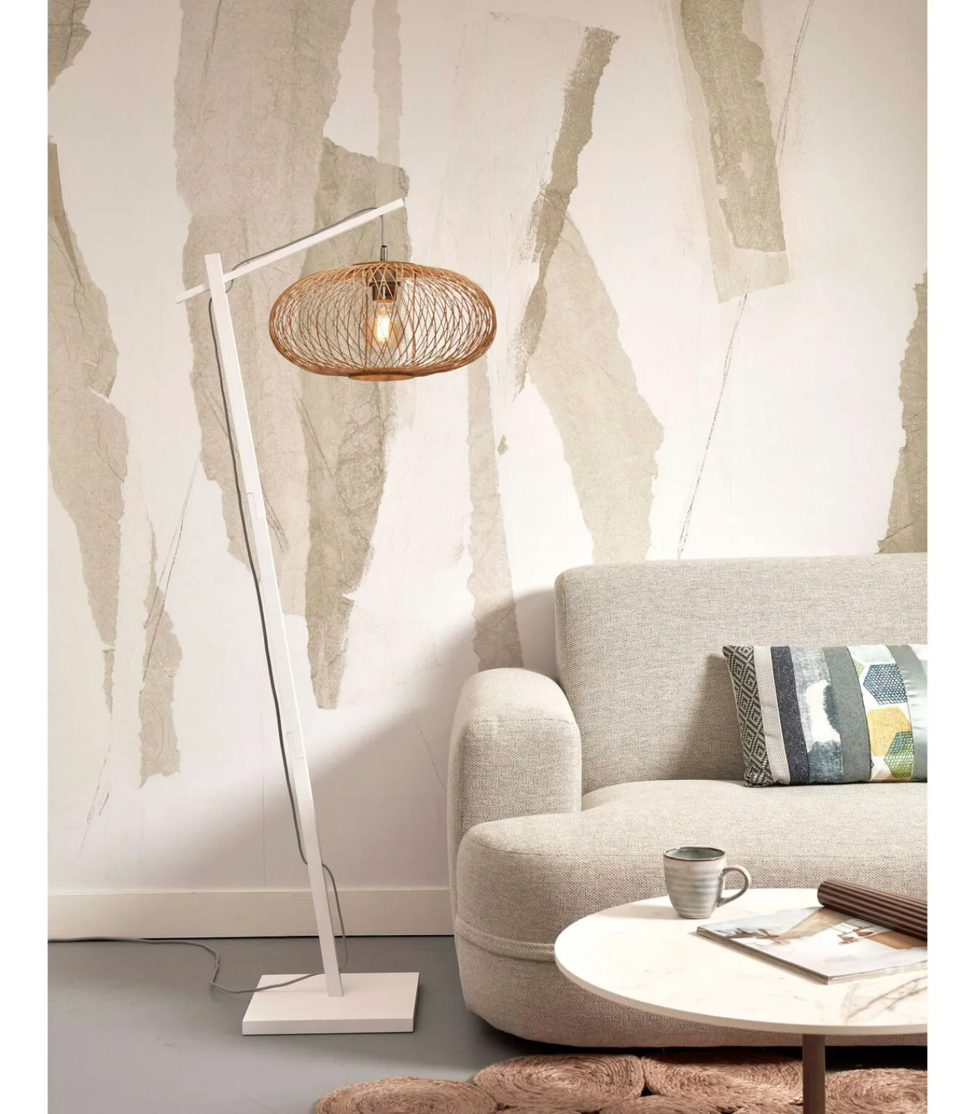 Vloerlamp Cango - Bamboe Wit/Naturel - 62x40x150cm Vloerlampen