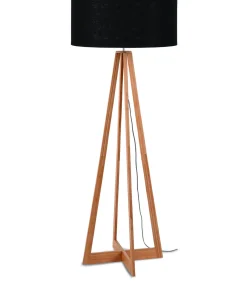 Clearance Vloerlamp Everest - Zwart/Bamboe - Ø60cm Vloerlampen