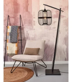 Sale Vloerlamp Hokkaido - Bamboe Zwart - 63x36x176cm Vloerlampen
