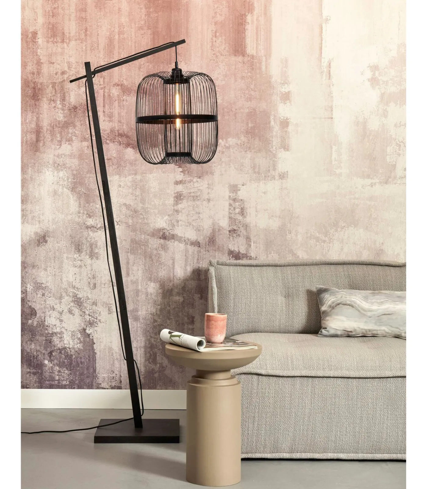 Sale Vloerlamp Hokkaido - Bamboe Zwart - 63x36x176cm Vloerlampen