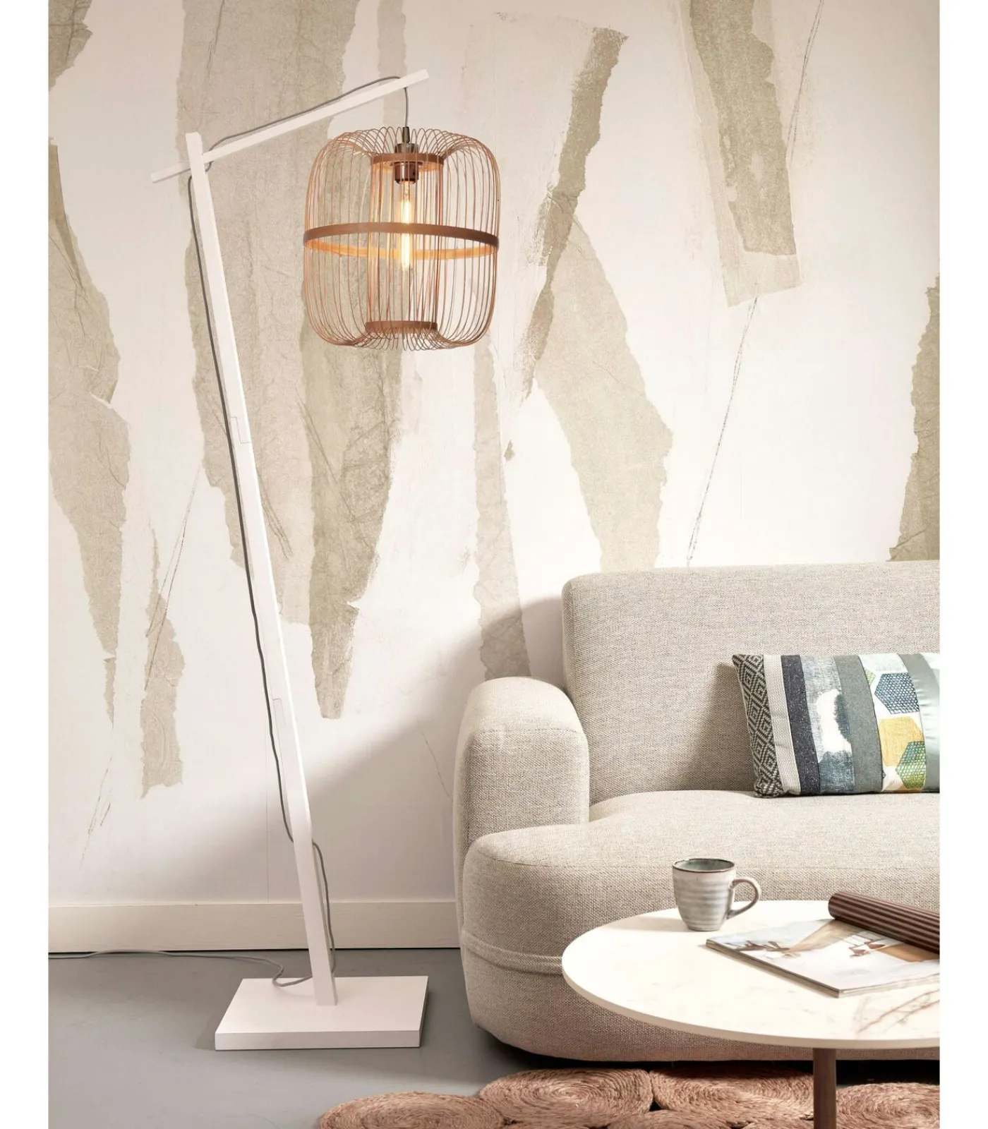 Sale Vloerlamp Hokkaido - Bamboe Wit/Naturel - 63x36x176cm Vloerlampen