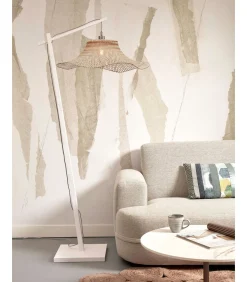 Clearance Vloerlamp Ibiza - Bamboe Wit/Naturel - 83x65x176cm Vloerlampen