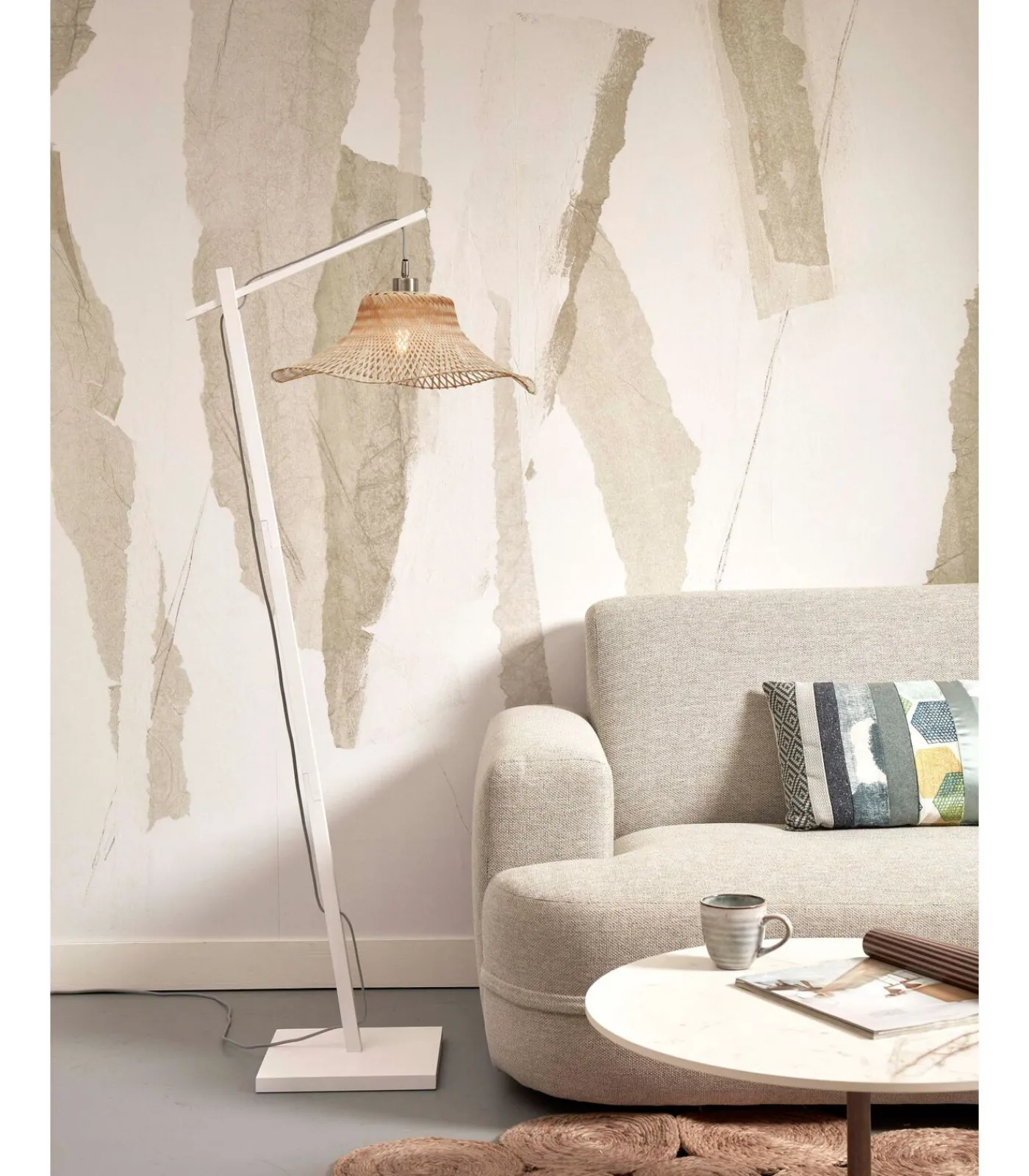 Hot Vloerlamp Ibiza - Bamboe Wit/Naturel - 77x50x150cm Vloerlampen