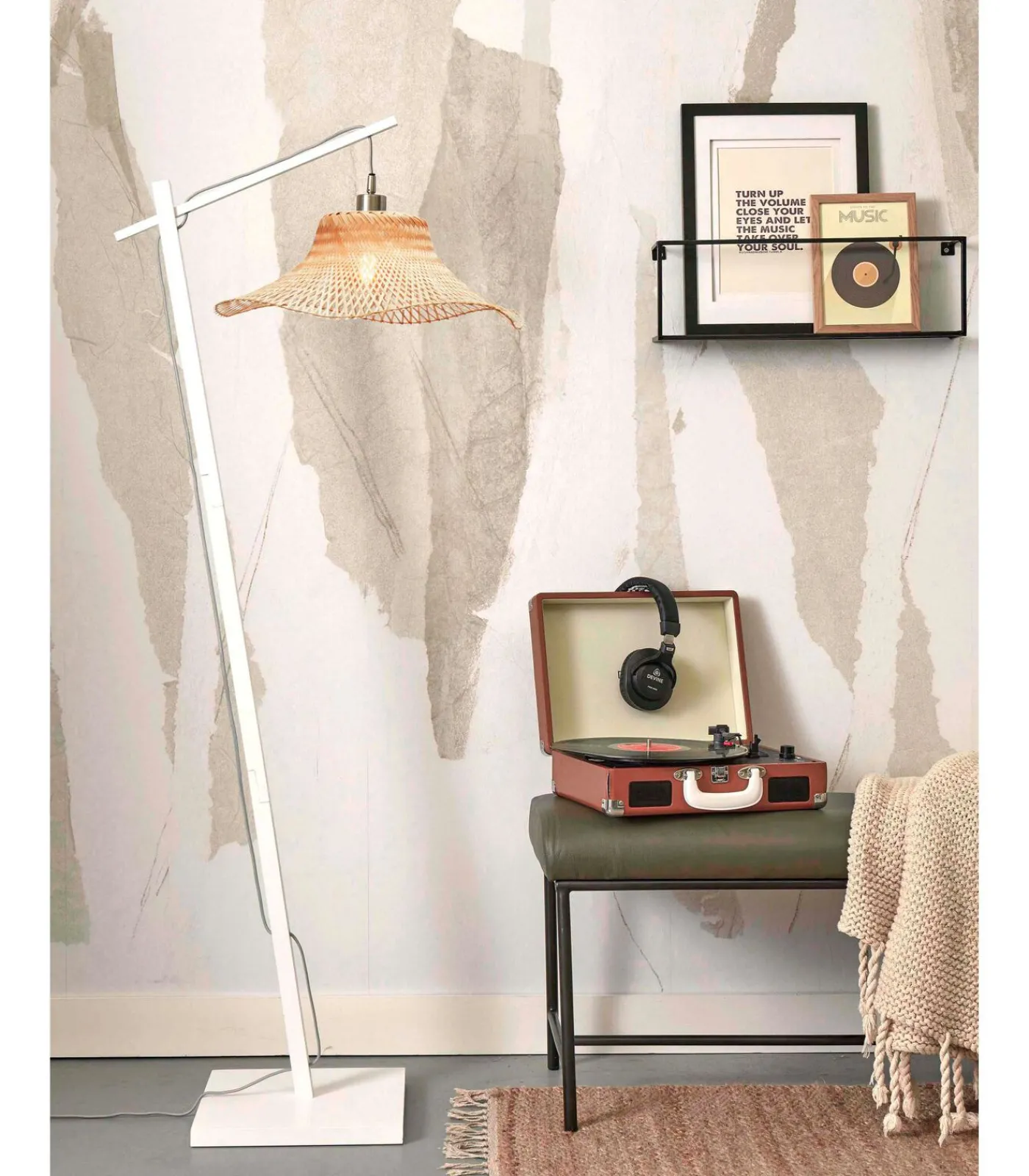 Hot Vloerlamp Ibiza - Bamboe Wit/Naturel - 77x50x150cm Vloerlampen