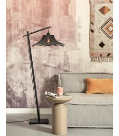 Sale Vloerlamp Ibiza - Bamboe Zwart - 77x50x150cm Vloerlampen