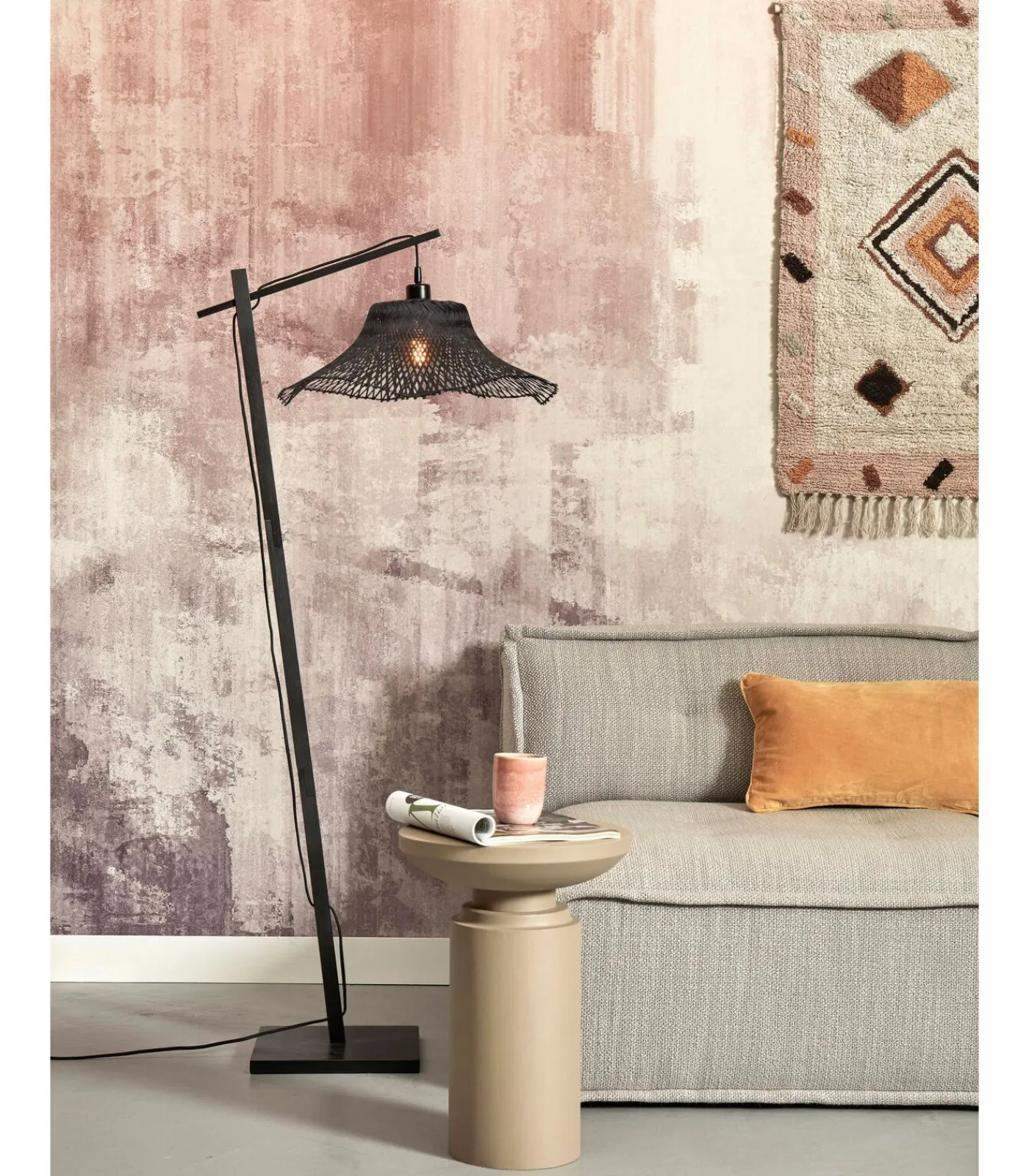 Sale Vloerlamp Ibiza - Bamboe Zwart - 77x50x150cm Vloerlampen