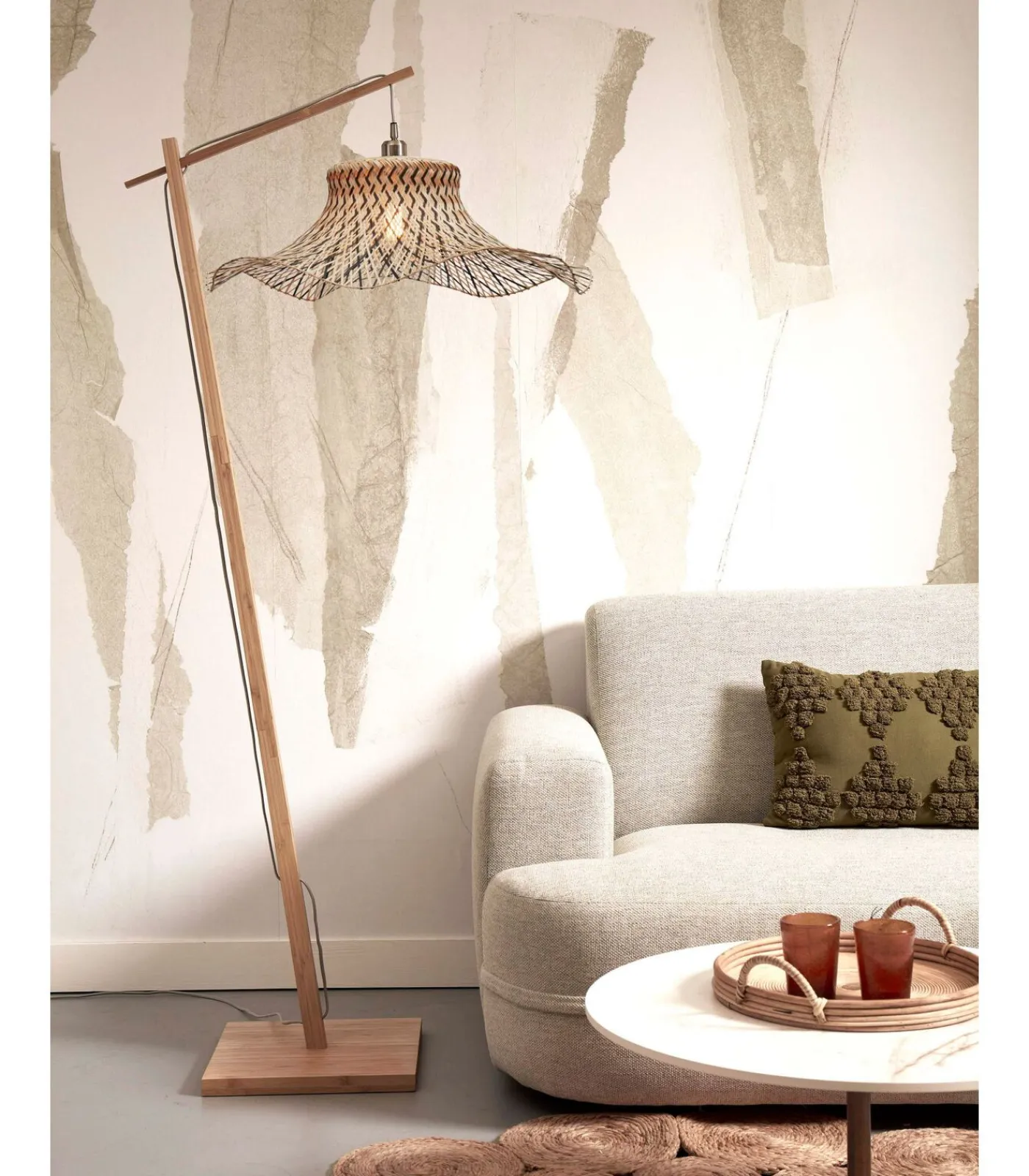 Sale Vloerlamp Ibiza - Bamboe/Zwart - 83x65x176cm Vloerlampen