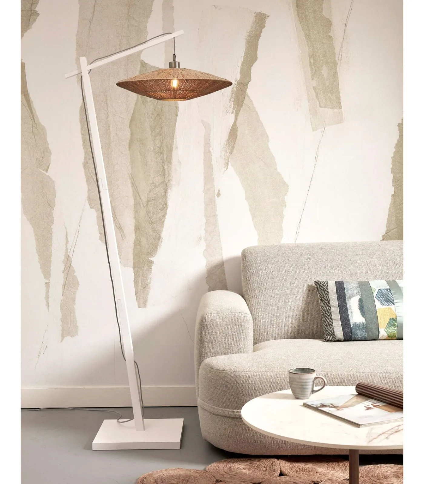 Sale Vloerlamp Iguazu - Bamboe Wit/Jute - 78x55x176cm Vloerlampen