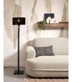 Vloerlamp Iguazu - Bamboe/Jute Zwart - Ø30x126cm Vloerlampen