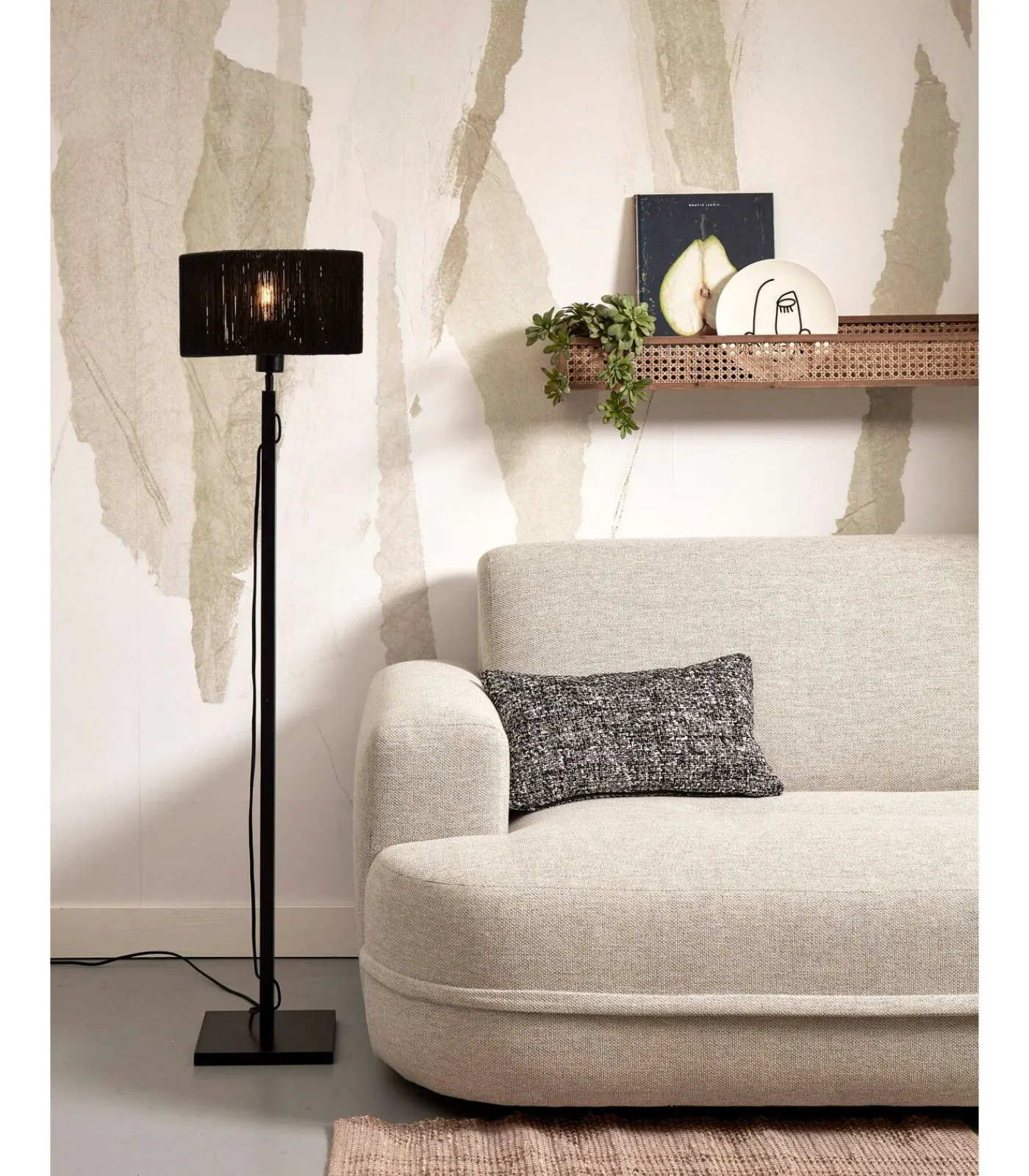 Vloerlamp Iguazu - Bamboe/Jute Zwart - Ø30x126cm Vloerlampen