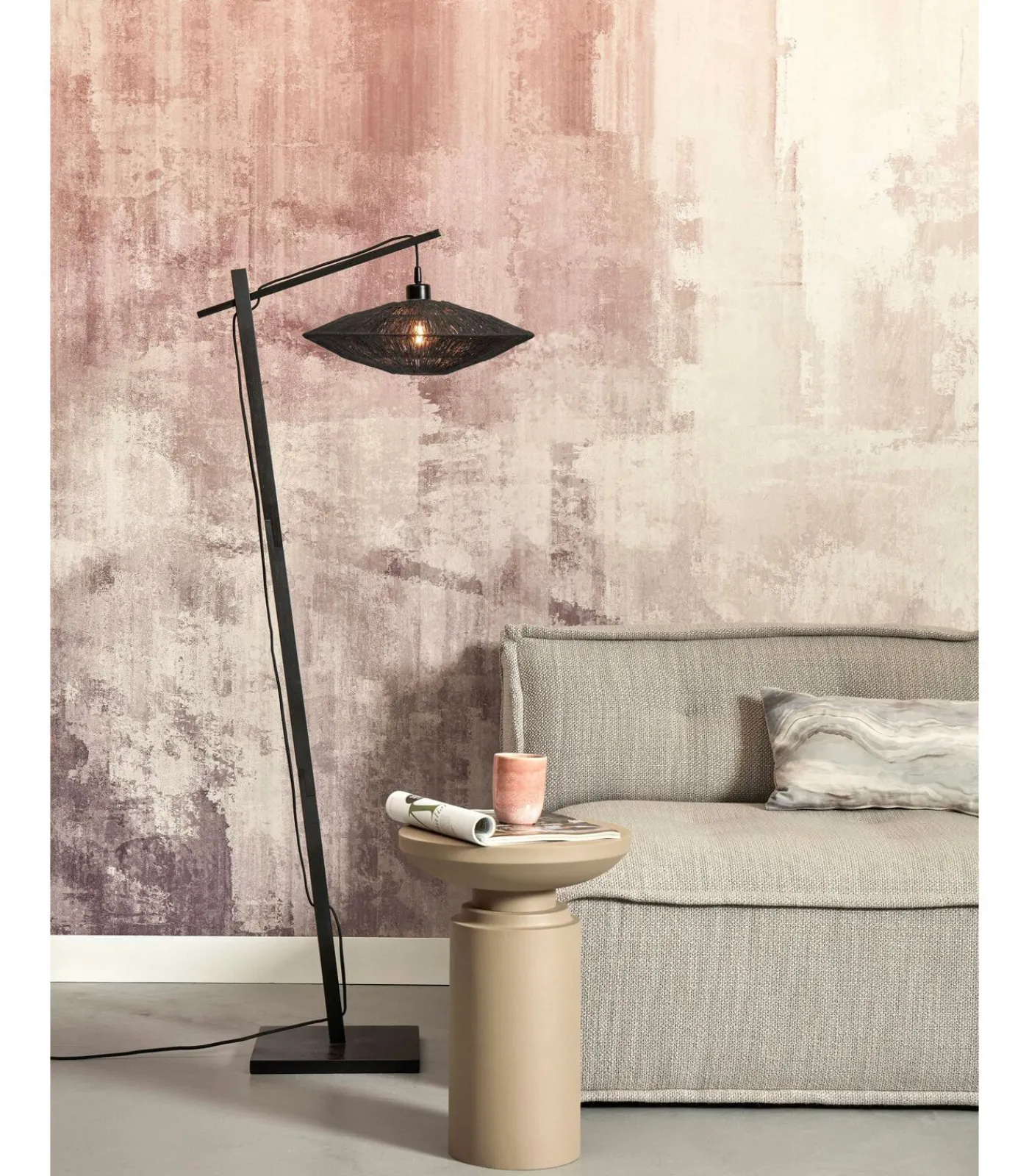 New Vloerlamp Iguazu - Bamboe/Jute Zwart - 62x40x150cm Vloerlampen