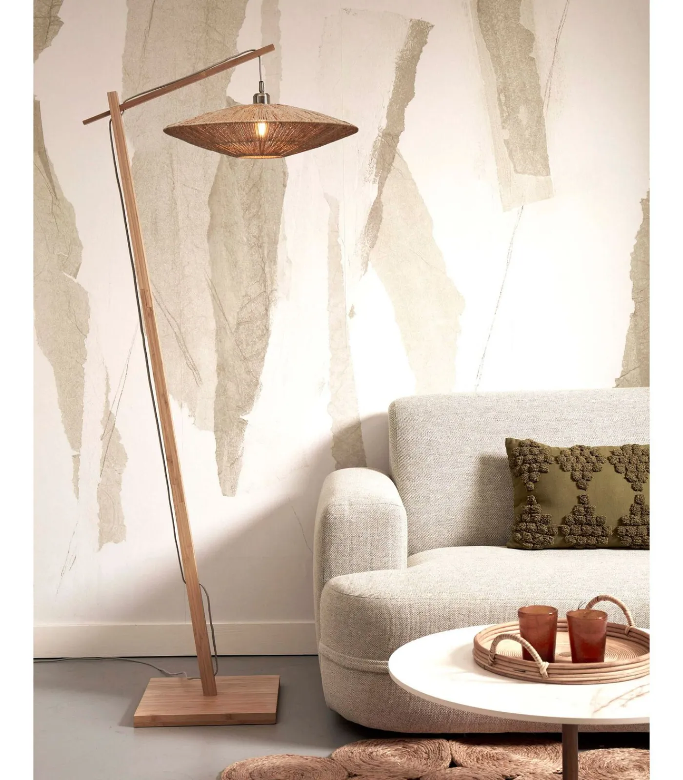 Best Vloerlamp Iguazu - Bamboe/Jute - 78x55x176cm Vloerlampen
