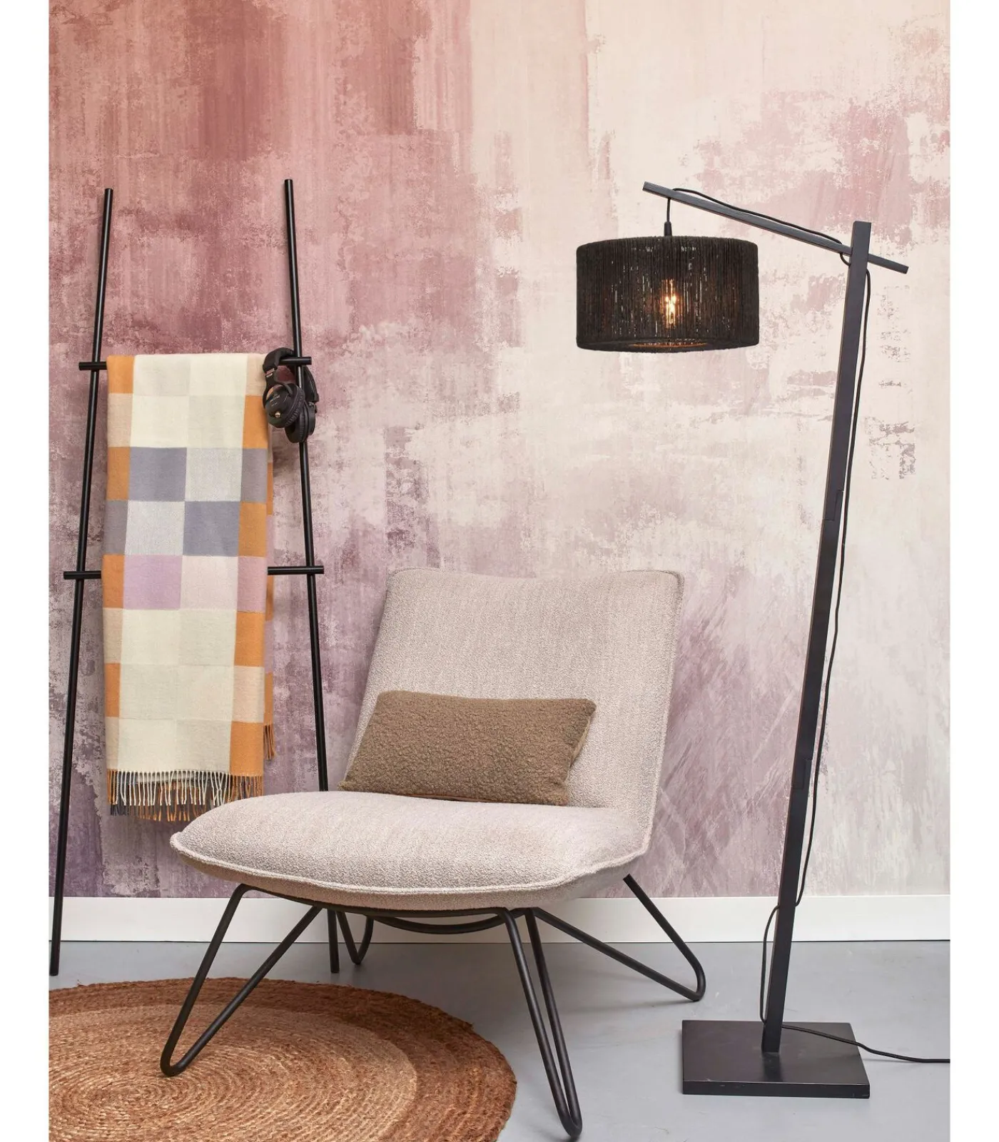 New Vloerlamp Iguazu - Bamboe/Jute Zwart - 57x31x150cm Vloerlampen