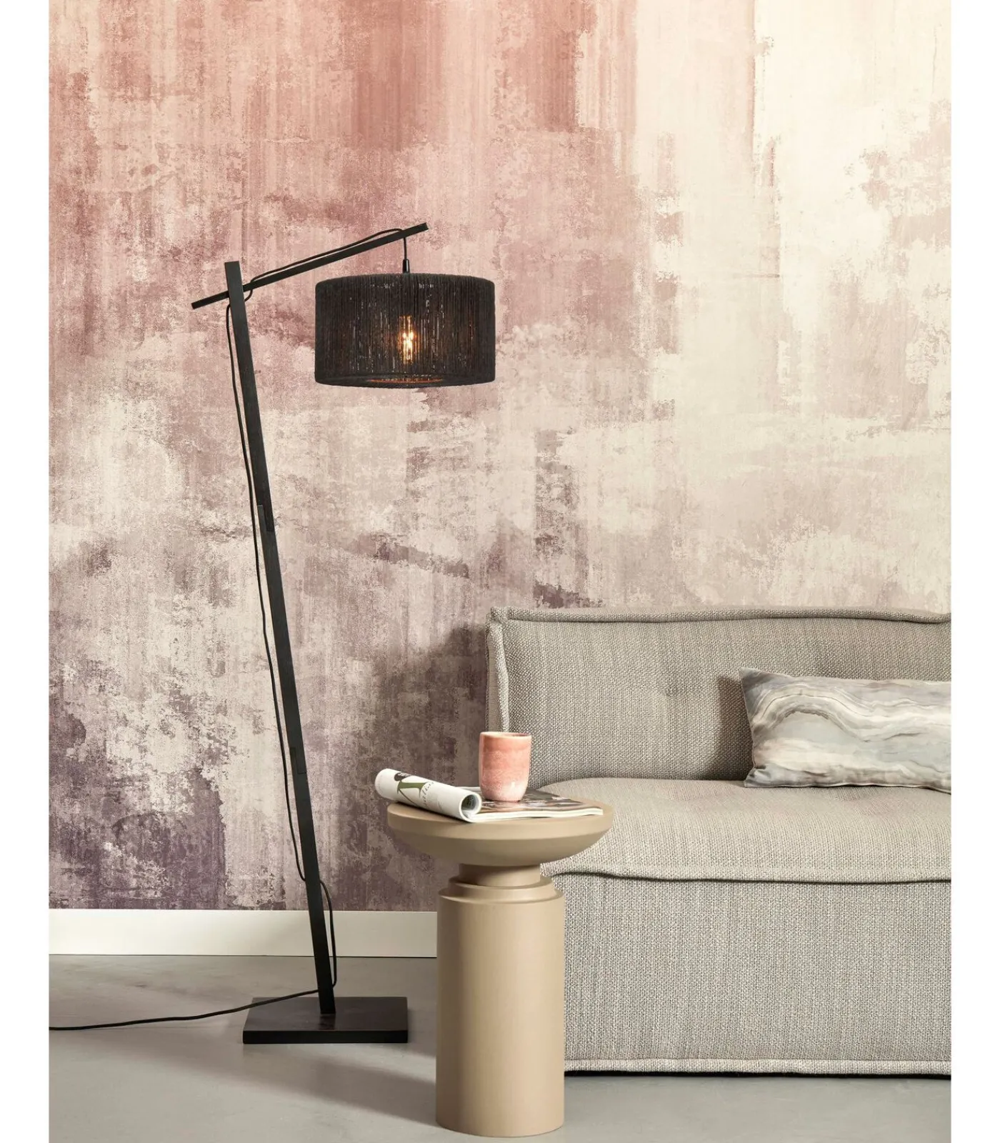 New Vloerlamp Iguazu - Bamboe/Jute Zwart - 57x31x150cm Vloerlampen