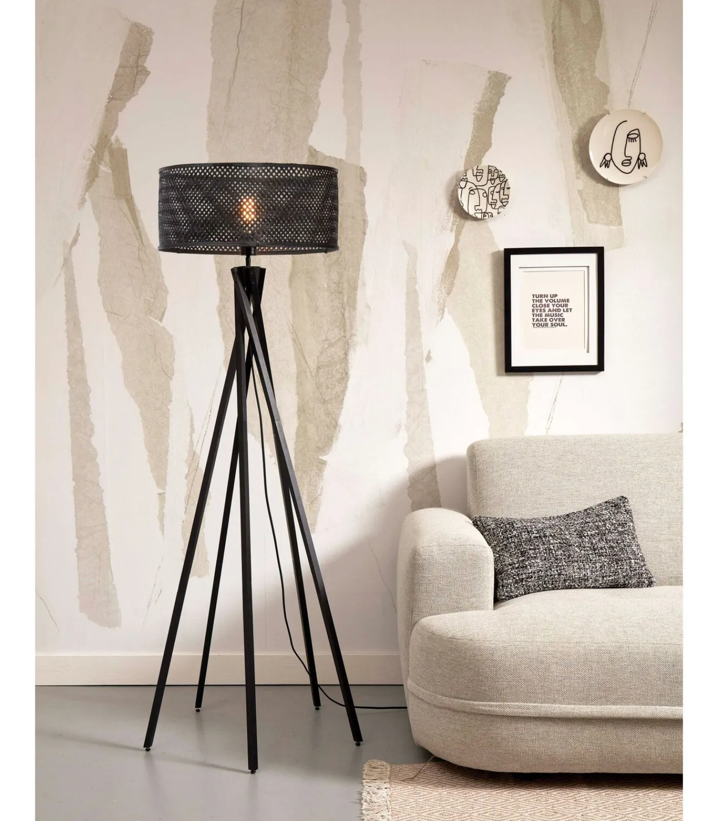 New Vloerlamp Java - Bamboe Zwart - Ø50x146cm Vloerlampen