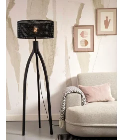 Online Vloerlamp Java - Bamboe Zwart - 50x50x145cm - Driepoot Vloerlampen
