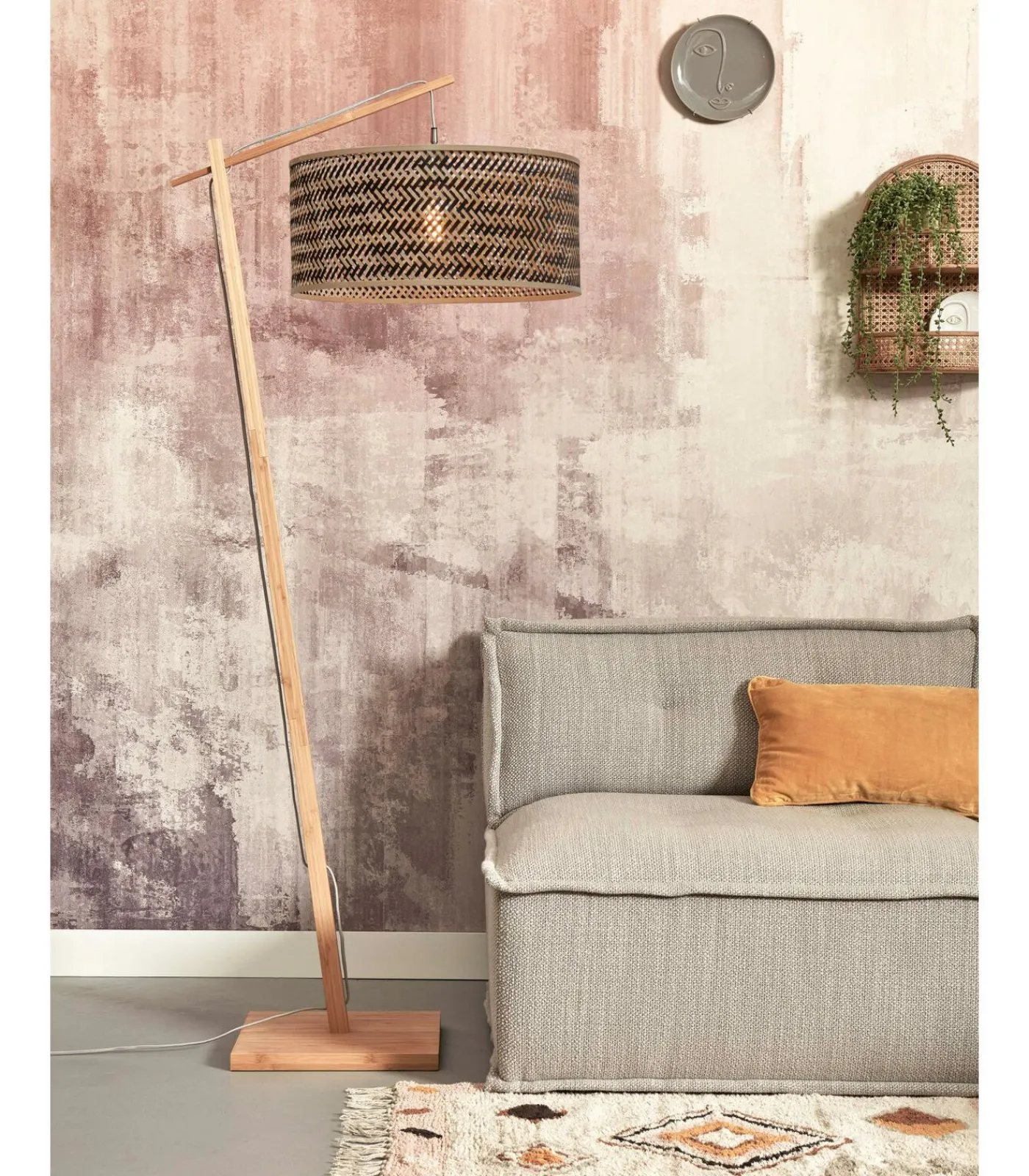 Vloerlamp Java - Bamboe/Zwart - 75x50x176cm Vloerlampen